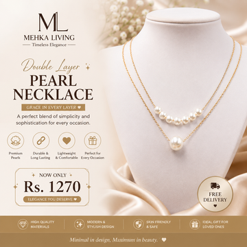 2 Layered Gold Plated Pearl Necklace for Women